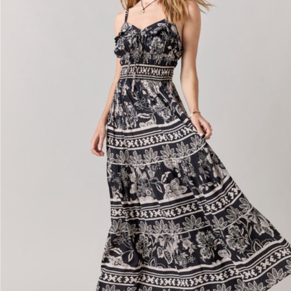 Angie Black and White Sleeveless Maxi Dress for Weddings